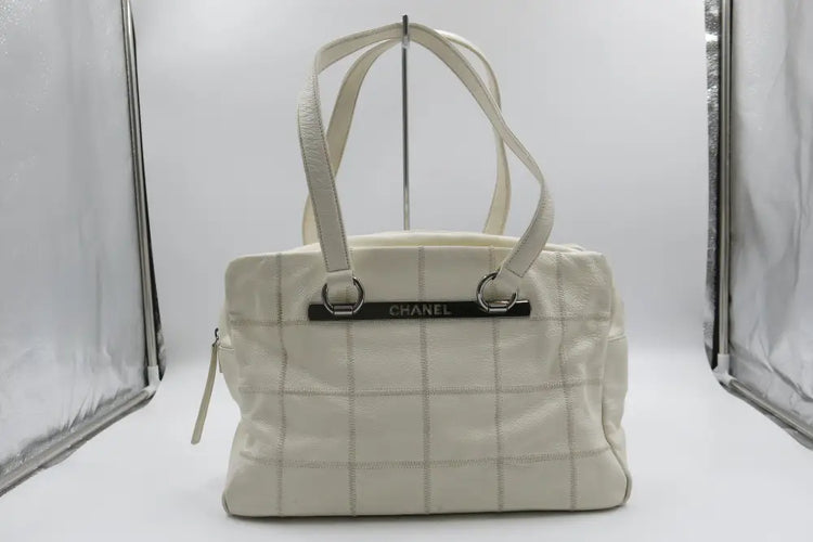 Chanel Chocolate Bar Tote Bag Calf White Ladies