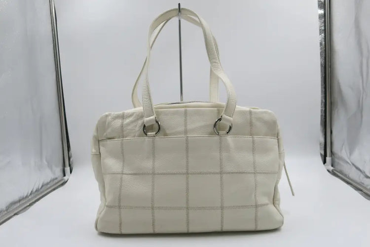 Chanel Chocolate Bar Tote Bag Calf White Ladies