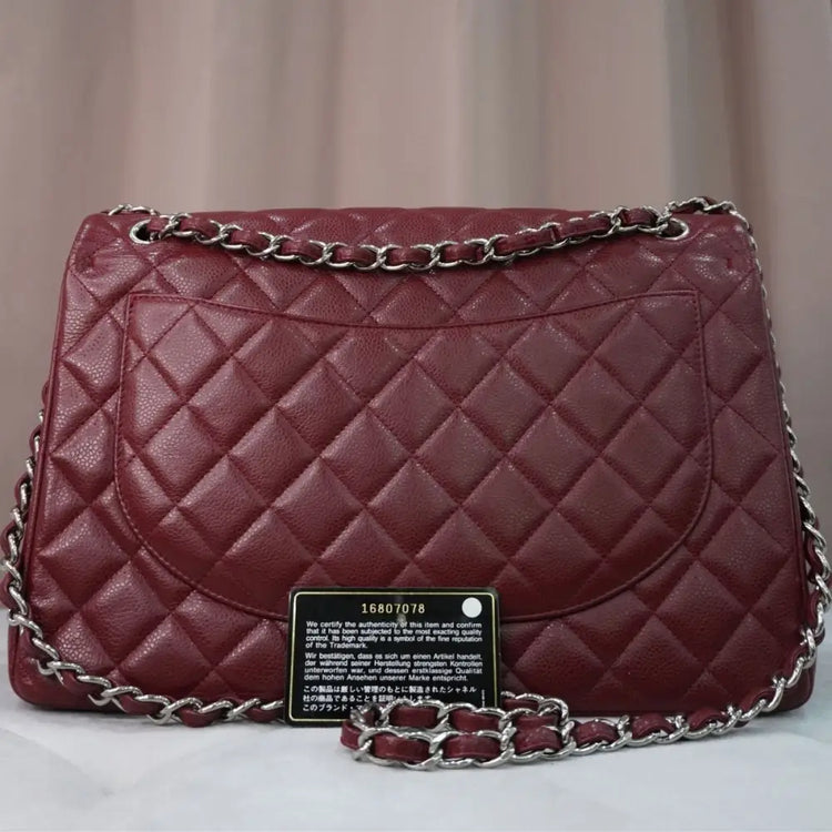 Chanel Classic Maxi Caviar Maroon Shw Shoulder Bag