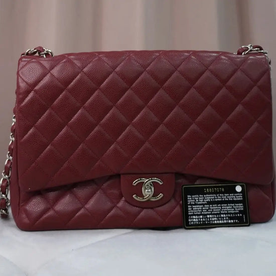 Chanel Classic Maxi Caviar Maroon Shw Shoulder Bag