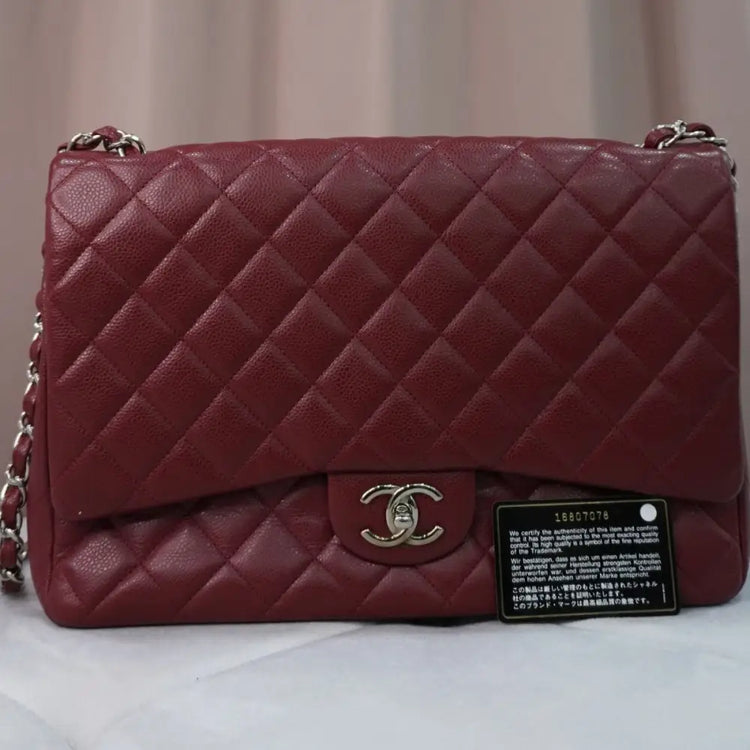 Chanel Classic Maxi Caviar Maroon Shw Shoulder Bag