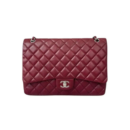 Chanel Classic Maxi Caviar Maroon Shw Shoulder Bag