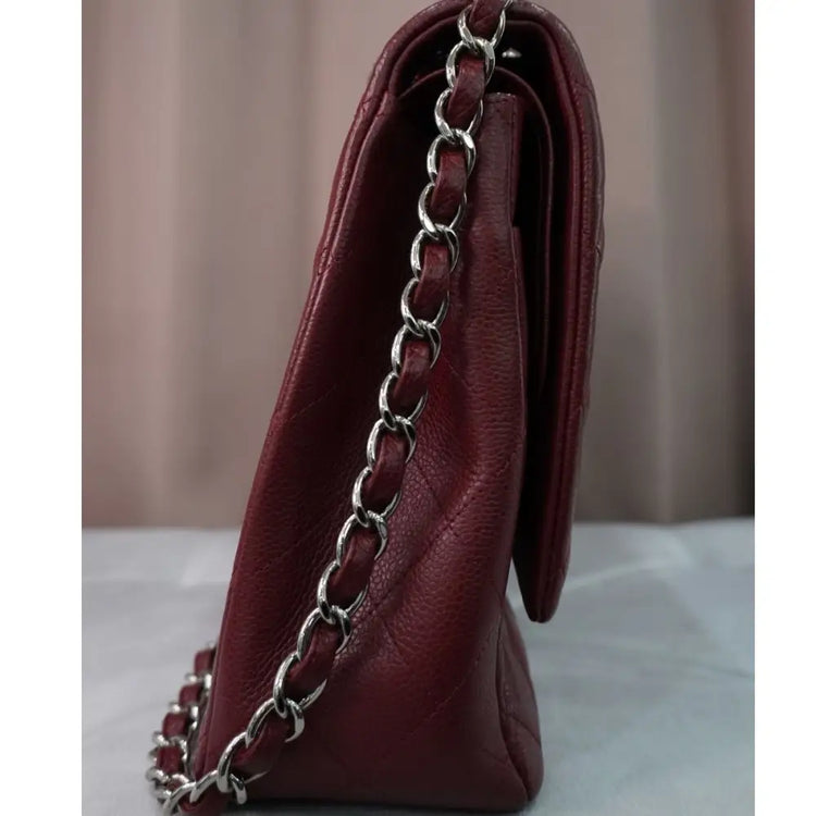 Chanel Classic Maxi Caviar Maroon Shw Shoulder Bag