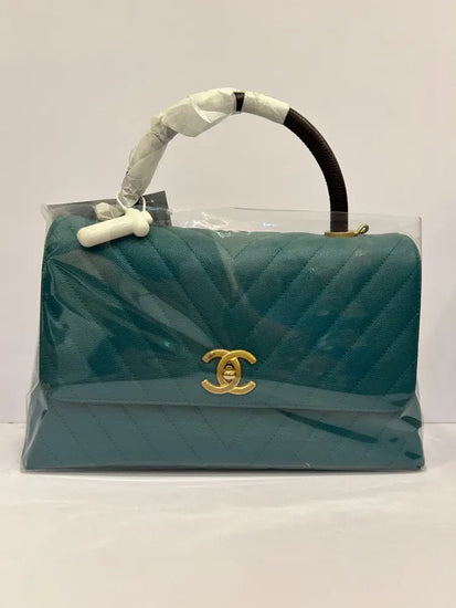 Chanel Coco Handle Medium Green Ghw Lizard #28 Handbag