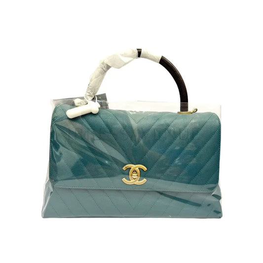 Chanel Coco Handle Medium Green Ghw Lizard #28 Handbag