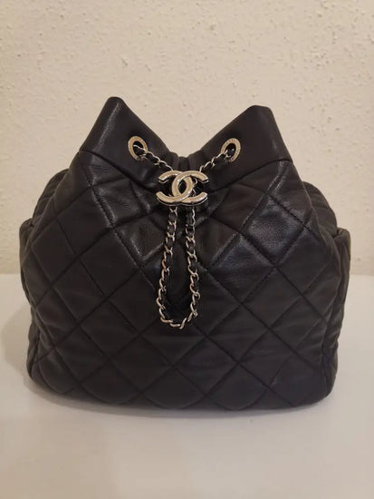 Chanel Drawstring Black Lamb Shw #25 Bucket Bag