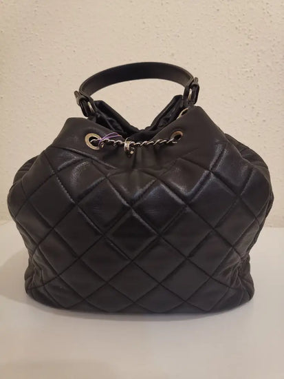 Chanel Drawstring Black Lamb Shw #25 Bucket Bag