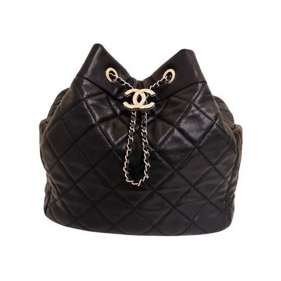 Chanel Drawstring Black Lamb Shw #25 Bucket Bag