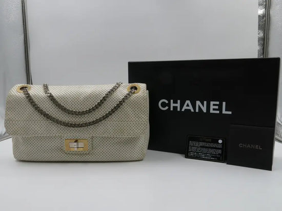 Chanel Drill Flap Bag Perforated Leather Medium Neutral Shoulder