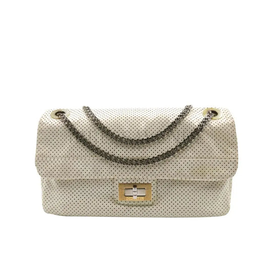 Chanel Drill Flap Bag Perforated Leather Medium Neutral Shoulder