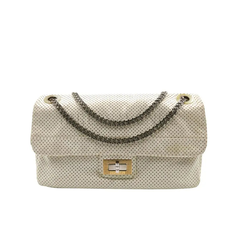 Chanel Drill Flap Bag Perforated Leather Medium Neutral Shoulder