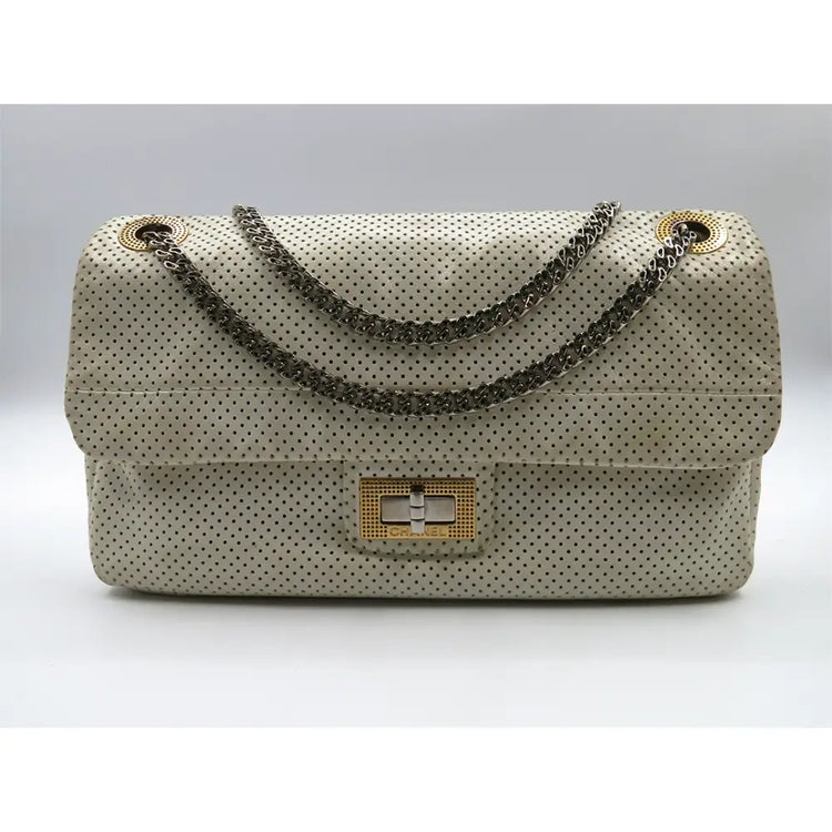 Chanel Drill Flap Bag Perforated Leather Medium Neutral Shoulder