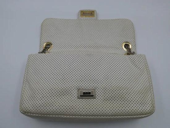 Chanel Drill Flap Bag Perforated Leather Medium Neutral Shoulder