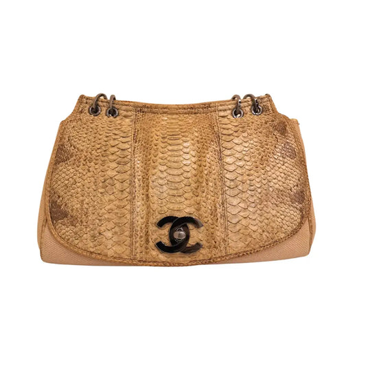 Chanel Flap Shoulder Bag Canvas & Python Shw #8 Bag