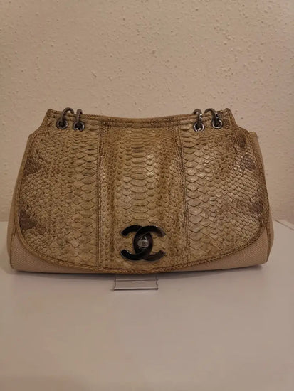 Chanel Flap Shoulder Bag Canvas & Python Shw #8 Bag