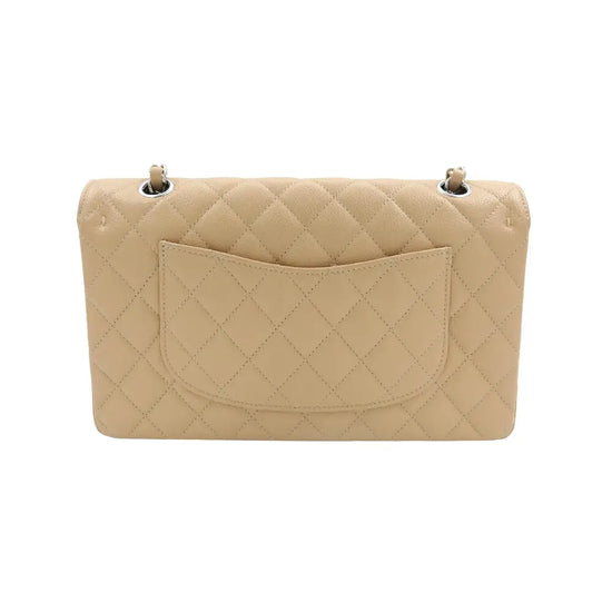 Chanel Medium Classic Caviar In Beige Shw Handbag