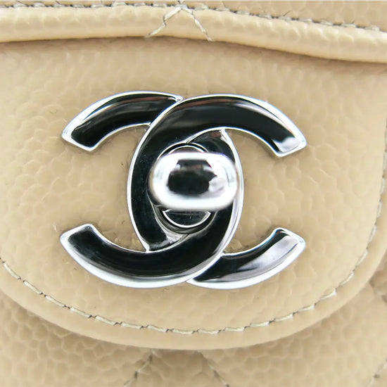 Chanel Medium Classic Caviar In Beige Shw Handbag