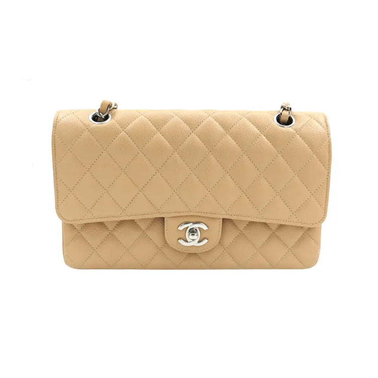 Chanel Medium Classic Caviar In Beige Shw Handbag