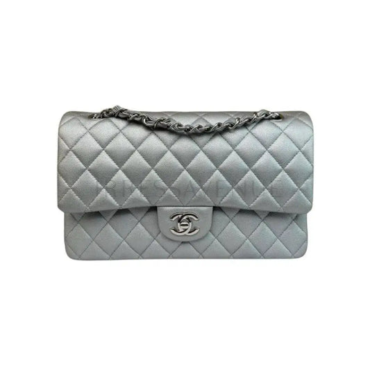 Chanel Medium Classic Metallic Silver Shw Crossbody Bag