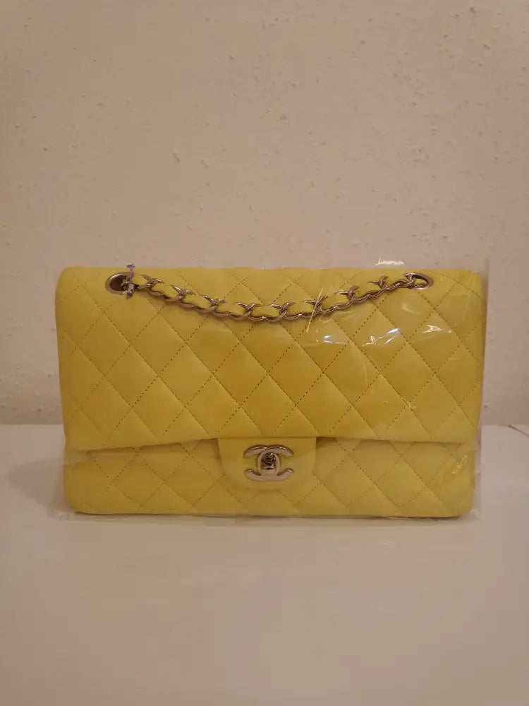 Chanel Medium Yellow Lime Double Flap Lghw #15 Crossbody Bag