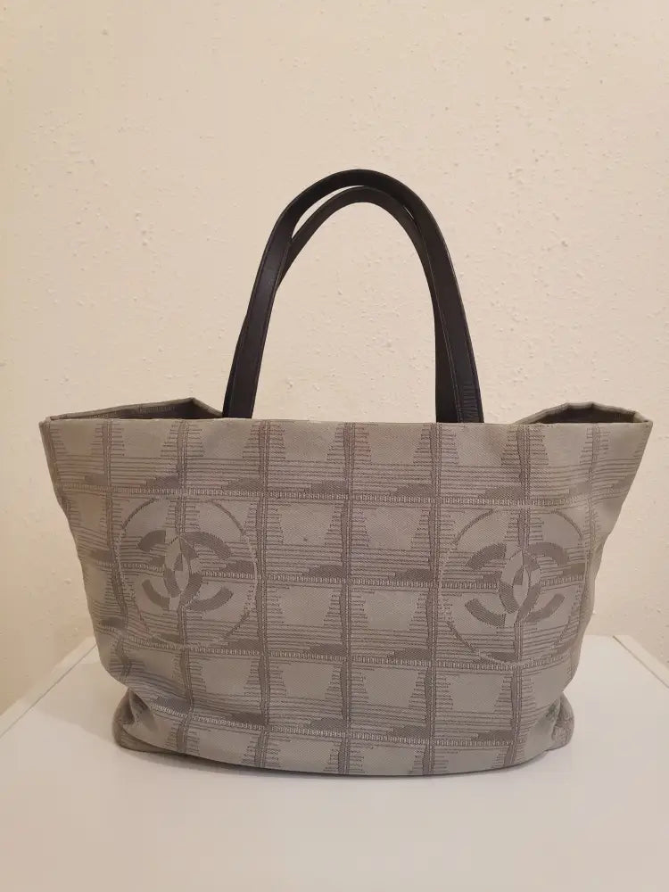 Chanel New Travel Line Grey Jacquard Sholder Tote Bag Shw #12