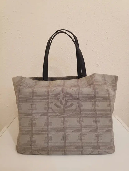 Chanel New Travel Line Grey Jacquard Sholder Tote Bag Shw #12