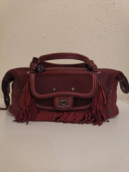 Chanel Paris Dallas Bowling Fringe Pony Hair Bordeaux Rthw #19 Handbag