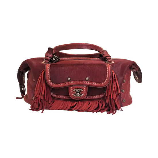 Chanel Paris Dallas Bowling Fringe Pony Hair Bordeaux Rthw #19 Handbag