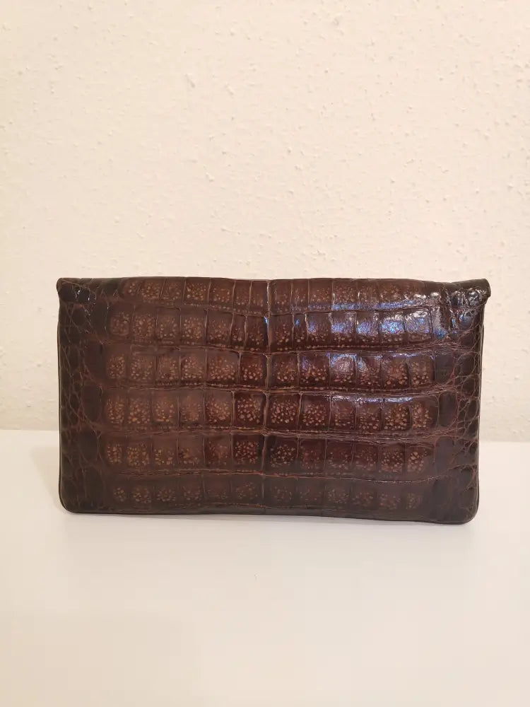 Chanel Shiny Croco Brown Clutch Ghw #1 Pouch &