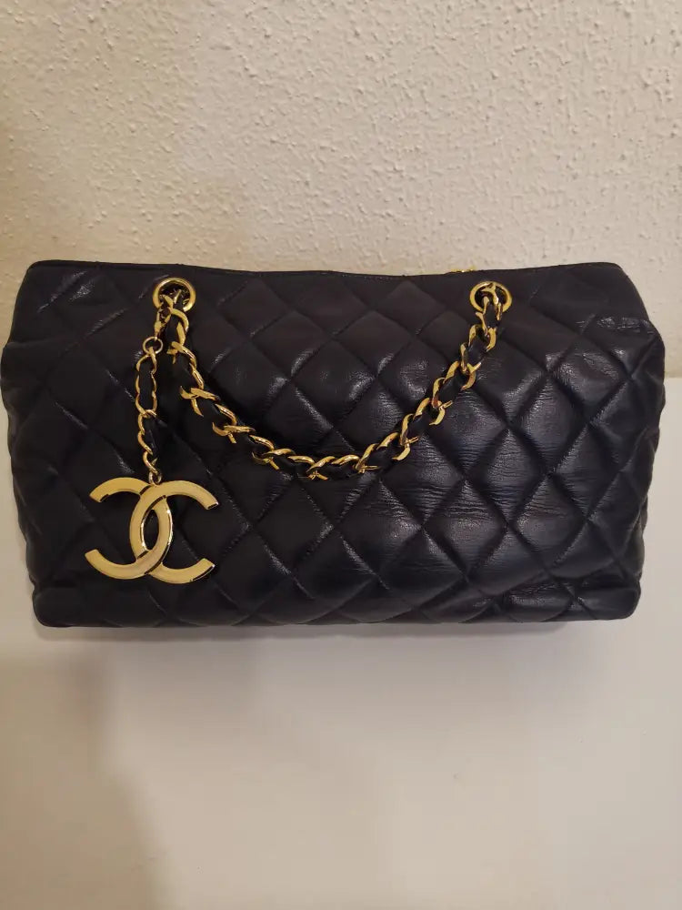 Chanel Vintage Cc Shoulder Bag Blue Indigo Lambskin Ghw #1