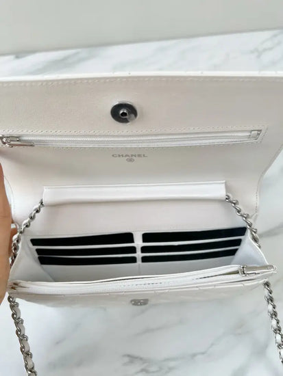 Chanel Wallet On Chain Irridescent White With Bow