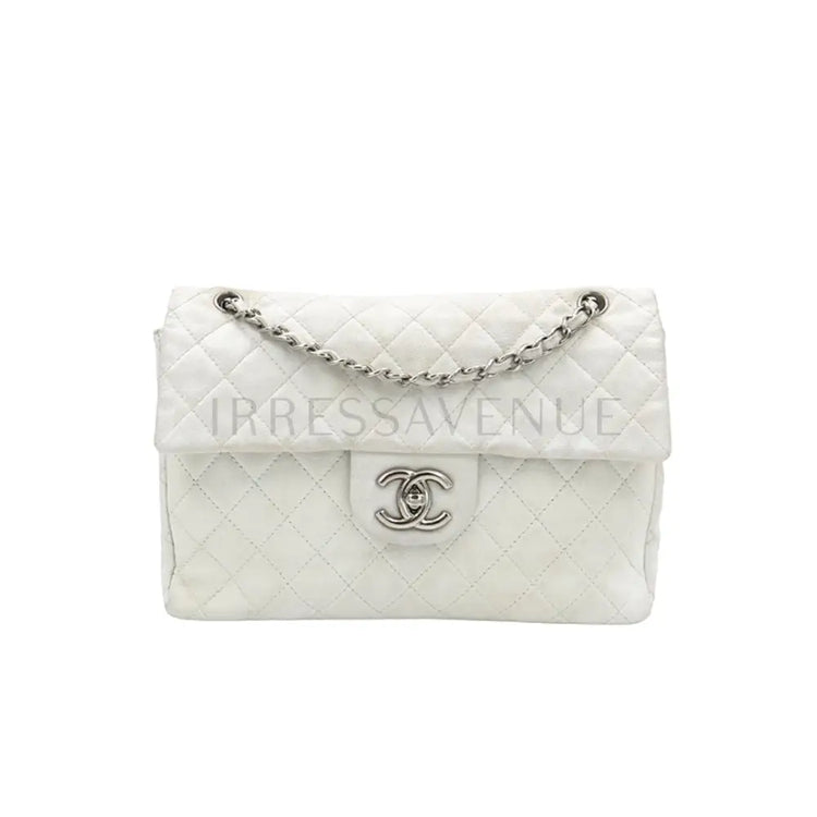 Chanel White Caviar Leather Large Flap Bag Crossbody