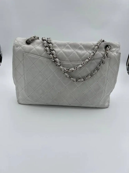 Chanel White Caviar Leather Large Flap Bag Crossbody