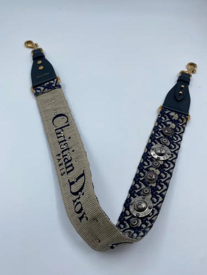 Christian Dior Embroidery Oblique Navy Ghw Bag Strap