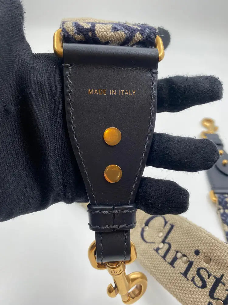 Christian Dior Embroidery Oblique Navy Ghw Bag Strap