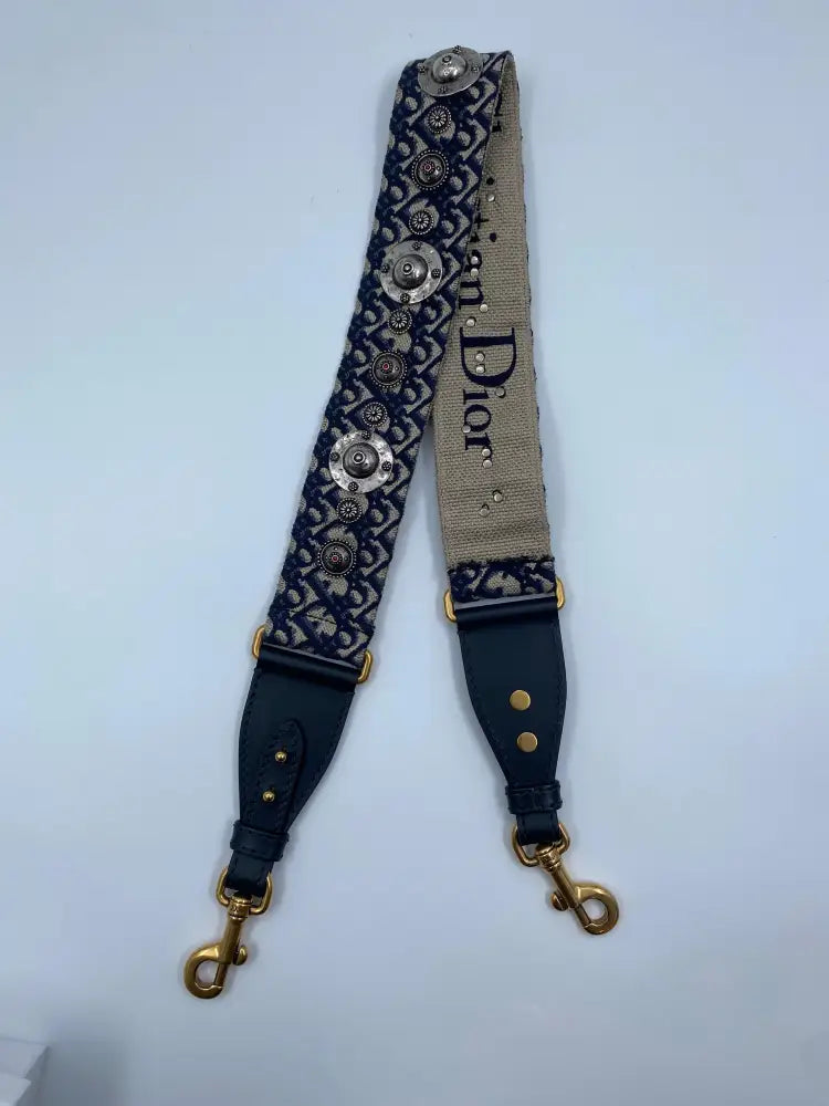 Christian Dior Embroidery Oblique Navy Ghw Bag Strap