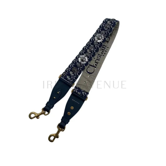 Christian Dior Embroidery Oblique Navy Ghw Bag Strap