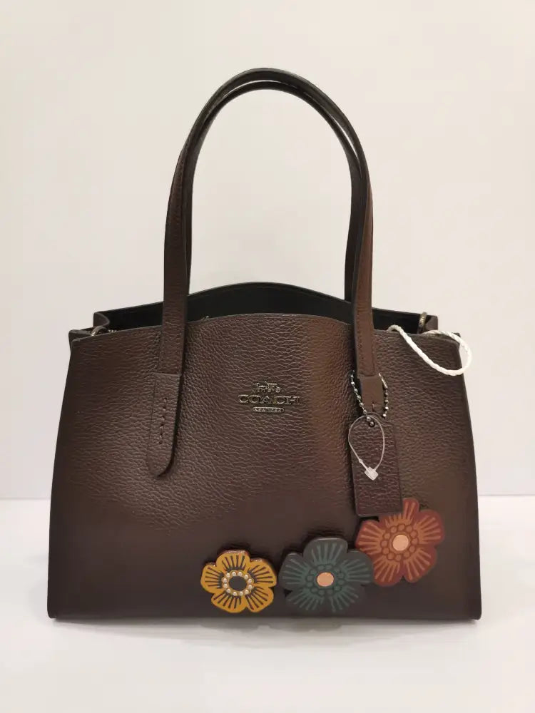 Coach Carllie 28 Oxblood With Flower Handbag