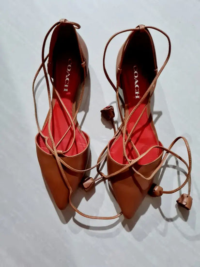 Coach Johnson Leather Soft Shine Calf Laceup Pointed Toe Ballet Flats 8M Shoes