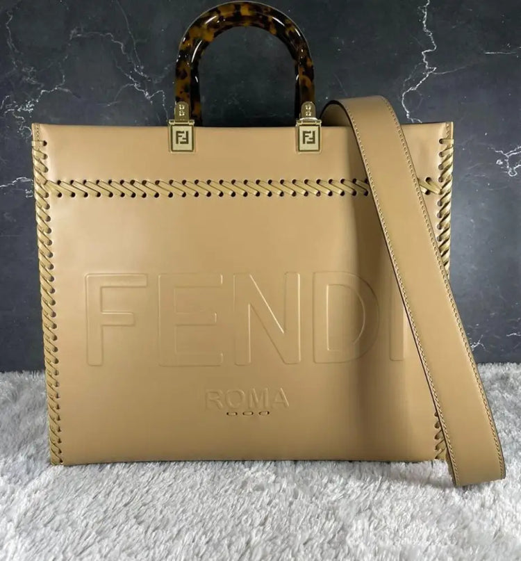 Fendi Sunshine Medium Honey Gold Tote Bag