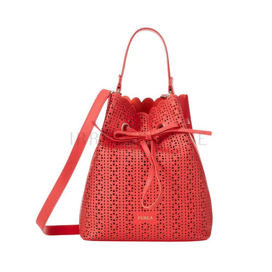 Furla Costanza Drawstring Red Bucket Bag