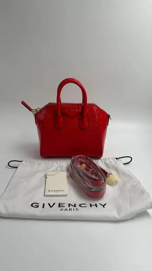 Givency Crocodile Embossed Mini Antigona Red 2019 Handbag