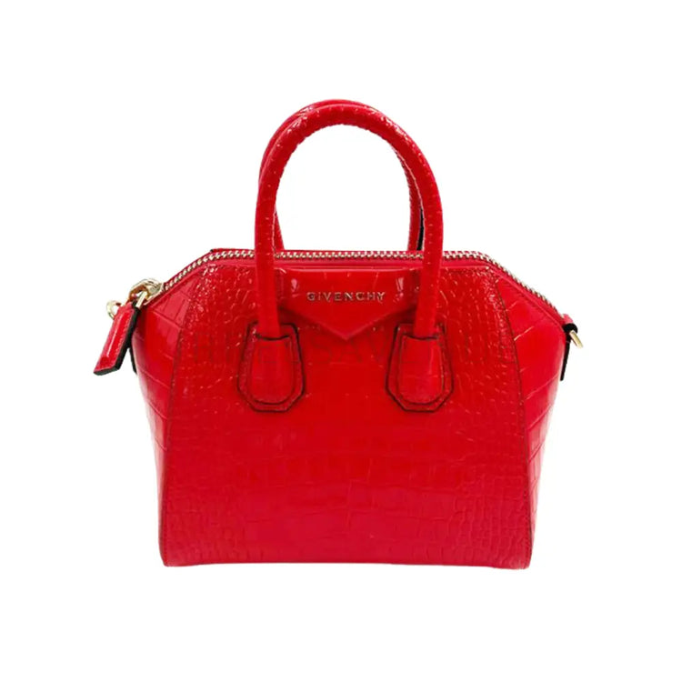 Givency Crocodile Embossed Mini Antigona Red 2019 Handbag