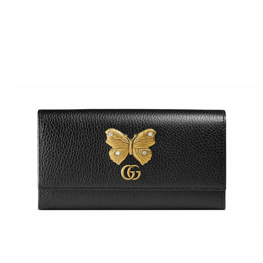 Gucci Black Butterfly Gold Marmont Gg Wallet Pouch & Clutch