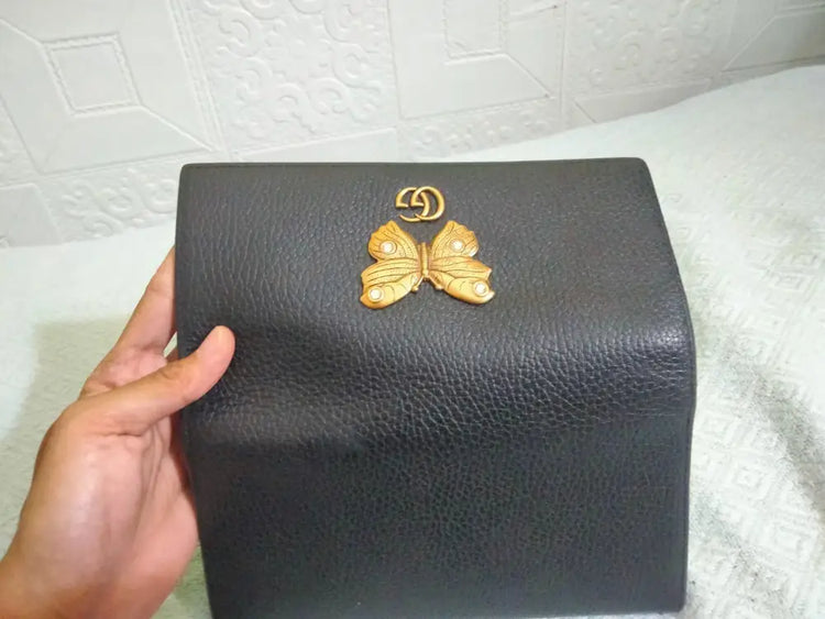 Gucci Black Butterfly Gold Marmont Gg Wallet Pouch & Clutch