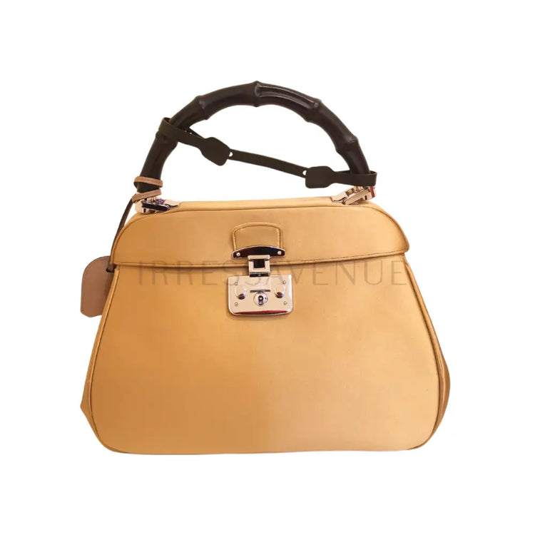 Gucci Borsa Lady Lock Gold Satin Bamboo Handle Handbag