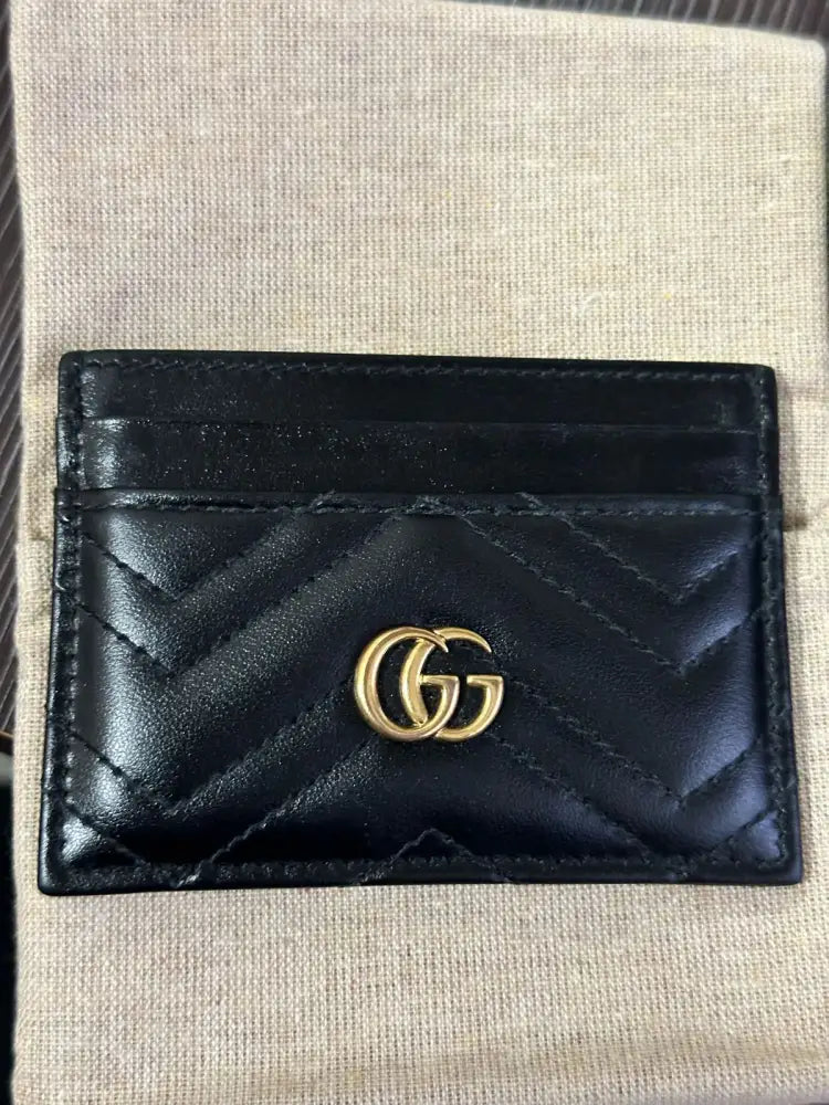 Gucci Card Holder Logo Gold Black Wallet