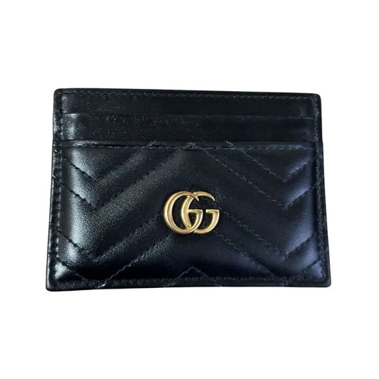 Gucci Card Holder Logo Gold Black Wallet