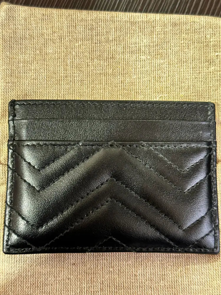 Gucci Card Holder Logo Gold Black Wallet