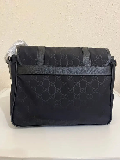 Gucci Flap Messenger Nylon Gg Sling Bag Black Crossbody